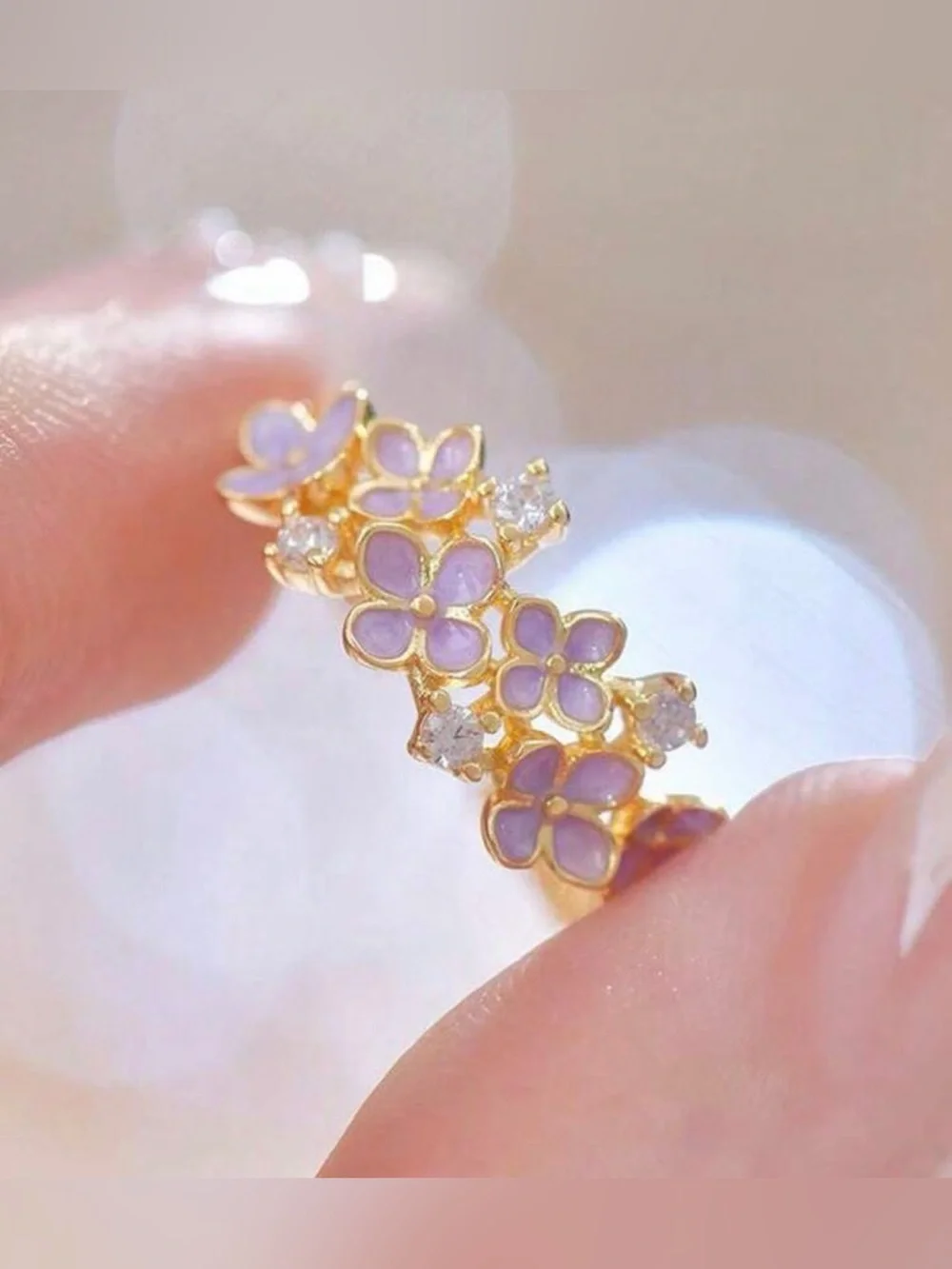 Lavender Floral Gold-Plated Ring Set A2145
